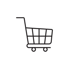 A vector icon of an empty shopping cart, representing the start of a holiday shopping journey, created in line style with editable stroke
