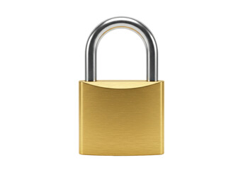 Isolated golden padlock with silver shackle for security, safety, access control or privacy