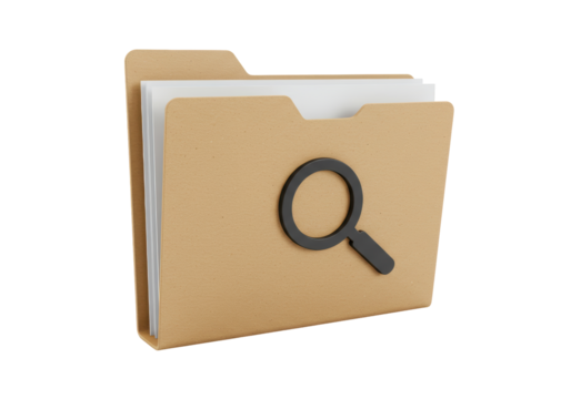Isolated file folder with magnifying glass, search documents for business concept