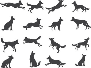 Fox Silhouettes Set – Multiple Canine Poses and Pet Vector Illustration