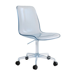 Modern light blue office chair with chrome base and casters on black