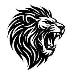 Obraz premium Tribal Roaring Lion Head Black Silhouette SVG