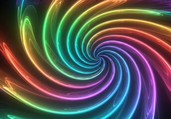 Vibrant rainbow spiral vortex with glowing neon light effect on a dark background