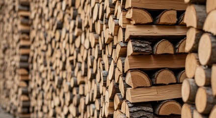 Stacked Firewood, Close-Up View.
