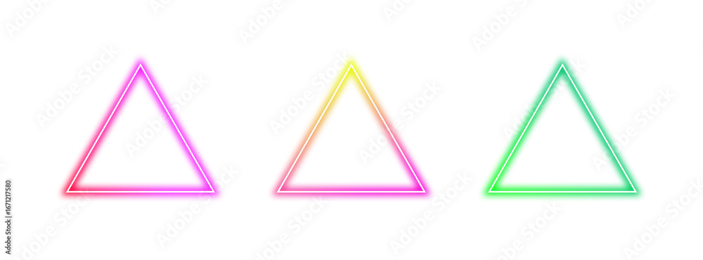 Wall mural collection of colorful gradient glowing triangle frames with transparent background