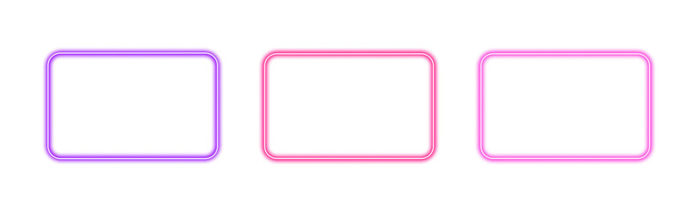Collection of glowing neon rectangular frame elements