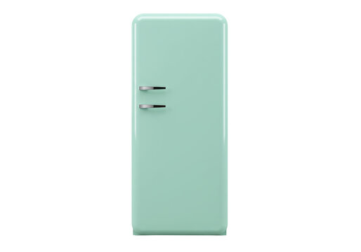 Isolated classic refrigerator with handles, retro design, in mint green, kitchen appliance - Powered by Adobe