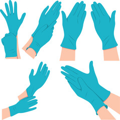 Set of doctor's hands in blue gloves