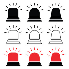 Red Emergency Siren Icon – Flashing Warning Light Alert Vector for Danger, Alarm, and Security Signal.