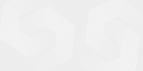 Abstract white gray background with glowing geometric lines. Modern shiny gray hexagon lines pattern.