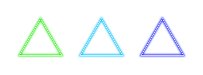 Collection of colorful glowing neon triangle frames