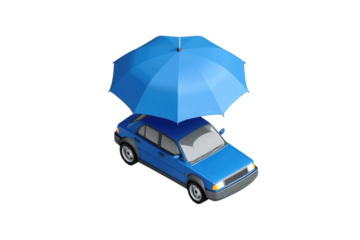 Blue car under a blue umbrella