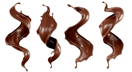 Flowing dark chocolate swirls isolated on transparent background