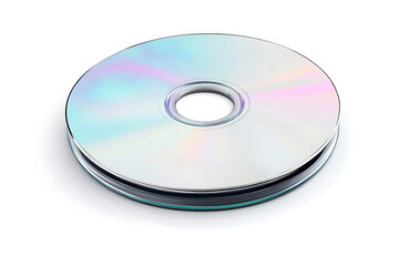 Stack of shiny optical discs with iridescent rainbow reflections, perfect for data storage and media archiving concepts.