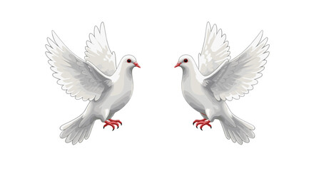 Obraz premium Two White Doves Flying Together Symbolizing Peace Love and Hope Isolated on Transparent Background