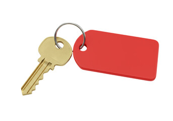 Isolated Modern Key With Blank Red Tag Metal Ring Concept for Security Access Control