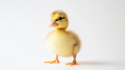 Fototapeta premium Waddling baby duckling in yellow feathers natural habitat animal photography soft lighting playful concept for seo impact