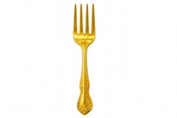 Golden fork isolated on transparent background, symbolizing luxury, elegance, and fine dining experiences