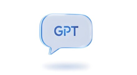 A speech bubble with the letters "GPT" in blue, floating above a white surface.