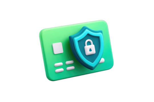 Green credit card with teal security shield