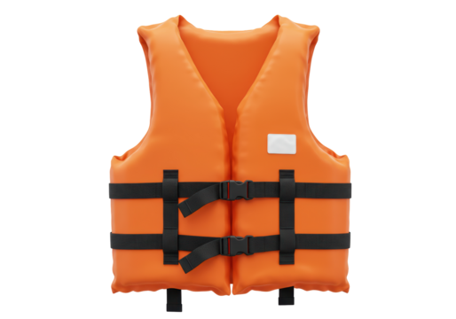 Isolated bright orange life jacket for water recreation or boating safety apparel equipment