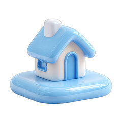 3D stylized blue and white house icon, floating