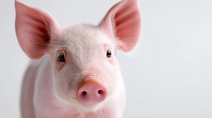 Adorable piglet looking at camera on plain white background.
