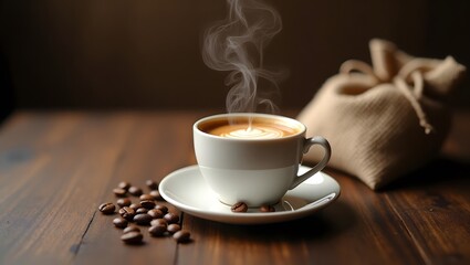 Fototapeta premium cup of coffee with beans