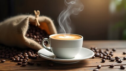 cup of coffee with beans