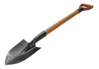 Isolated garden tool shovel, spade with wooden handle for digging, gardening, planting, farm