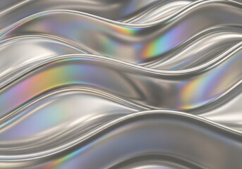 Abstract holographic waves with iridescent rainbow reflections, a futuristic metallic texture