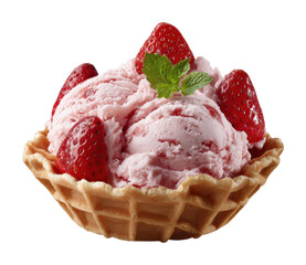 Delicious strawberry ice cream sundae dessert shop food sweet treats isolated on transparent background