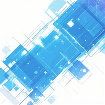 Abstract geometric pattern of blue squares and grid on white background, modern technology concept, digital data network and connection background