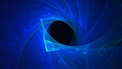 Abstract swirling blue fractal pattern with a dark central void