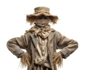 Scarecrow standing in field farm portrait nature isolated on transparent background