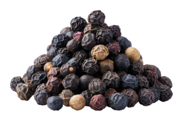 Discovering black pepper varieties in food and culinary contexts isolated on transparent background