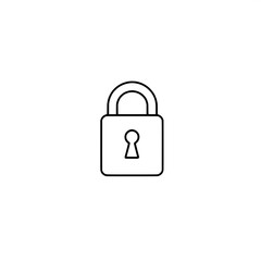 Thin line icon of a padlock, symbol of security, privacy, login.