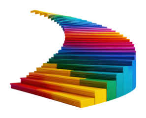 Colorful piano steps create vibrant installation in urban space isolated on transparent background