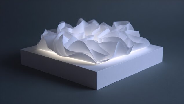 Abstract white draped form on a square base