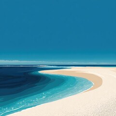 Obraz premium Tranquil beach scene with curving shoreline