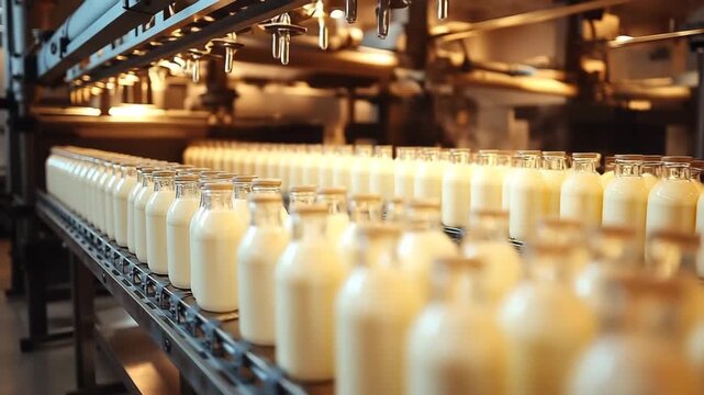 Milk Bottling Plant:  High-Definition Time-Lapse of Automated Dairy Production Line