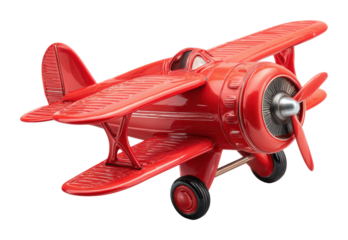 Vintage red airplane toy display decorative classic style isolated on transparent background