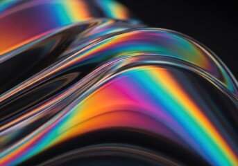 Iridescent wavy surface with a spectrum of rainbow colors reflecting light
