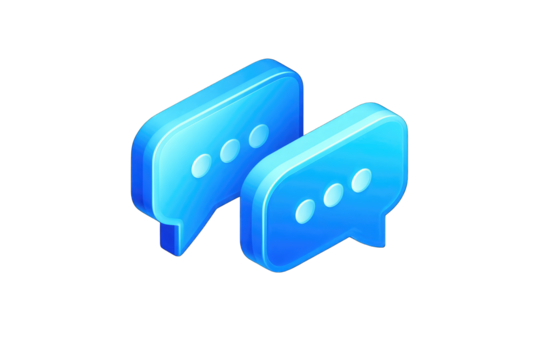 Two overlapping, stylized blue speech bubbles, suggesting communication