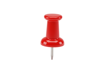 Isolated bright red thumbtack or pushpin with a silver needle, ready to use in office or home
