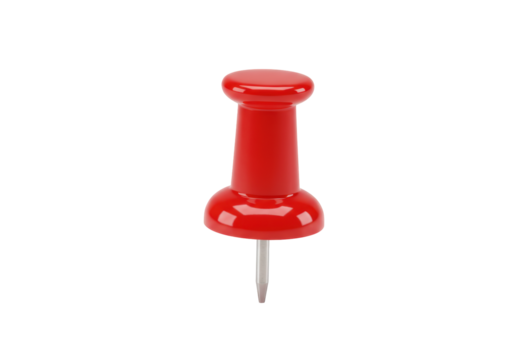 Isolated bright red thumbtack or pushpin with a silver needle, ready to use in office or home