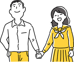 手を握る学生のカップル