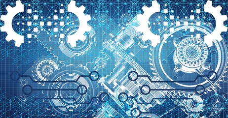 abstract blue background with mechanical touch