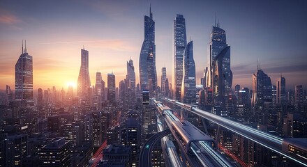 Naklejka premium sunset over city