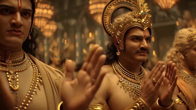 Devas Gathered in Golden Palace Assembly Epic Mythology Scene